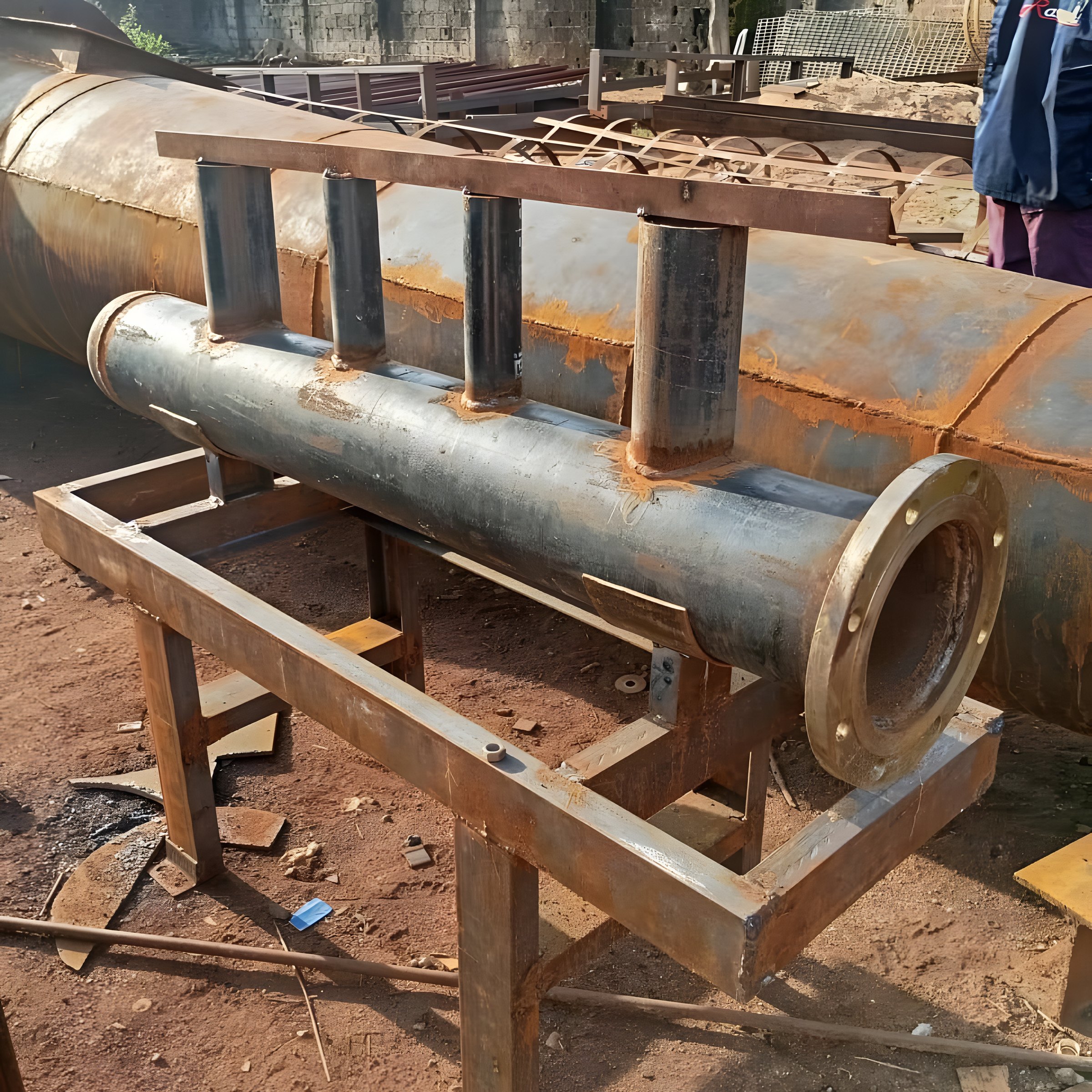 Fabricated header with nozzles in the yard, an example of pressure vessel fabrication